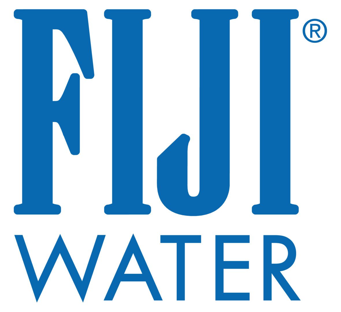 A blue and white logo of fiji water.