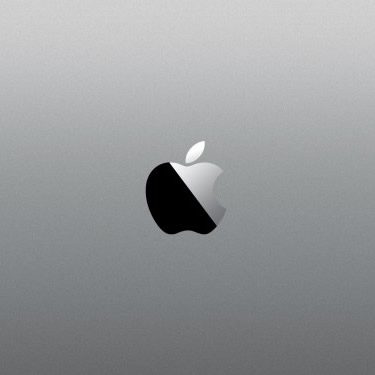 A black and white apple logo on a silver background.